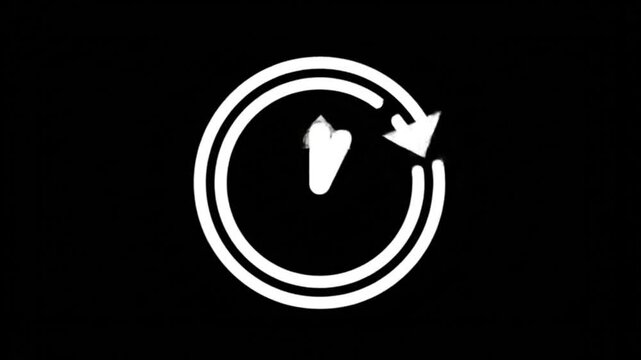 A white refresh icon with an arrow pointing right, circular motion, on a black background illustration