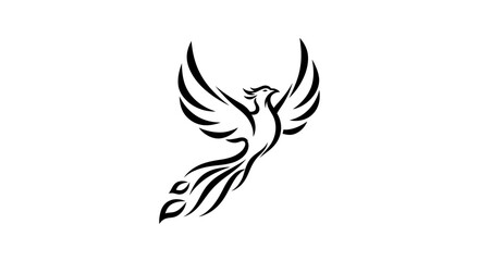 Obraz premium Elegant black phoenix silhouette soaring against a clean white background