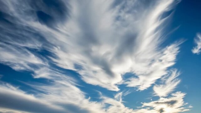 Wispy cirrus clouds drift across the vibrant blue sky, creating a serene and ethereal atmosphere during the daytime.