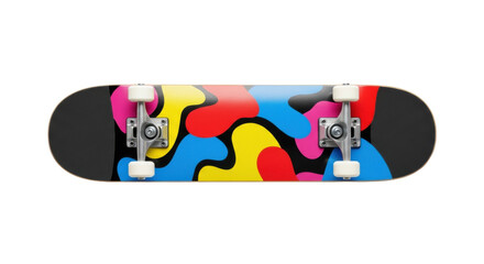 Colorful skateboard with abstract pattern isolated PNG, skateboarding equipment for recreation and sports on transparent background © Jn