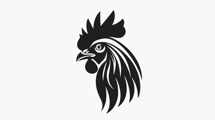 Obraz premium Stylized black rooster head silhouette on white background for design