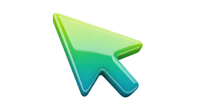 Green and blue cursor arrow PNG isolated on transparent background, pointer graphic for web design and user interface elements
