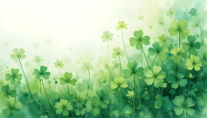 Artistic Green Clover Watercolor Background Lucky St. Patrick&rsquo;s Day Design