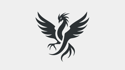 Obraz premium Stylized phoenix silhouette elegant design with wings spread on white background