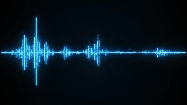 Glowing blue sound wave graph on dark background.