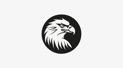 Eagle head silhouette inside a black circle graphic for business and design