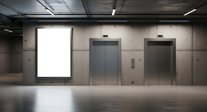 Vertical Blank Billboard in Parking Garage Elevator Lobby
