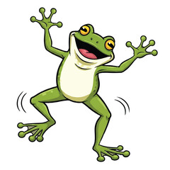 Fototapeta premium Funny green cartoon frog sitting and smiling on white background