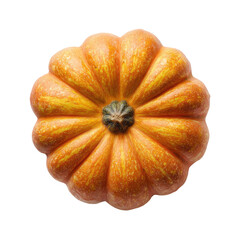 Top-down shot of a textured, scalloped, orange squash on a black background