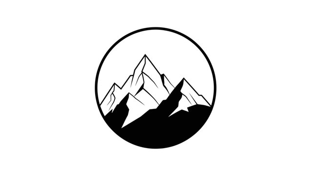 Mountain peaks icon inside circle on a white background design element