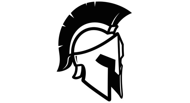Black and white spartan helmet illustration on white background