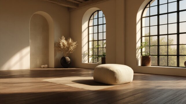 Minimalist interior with natural light and a neutral color palette