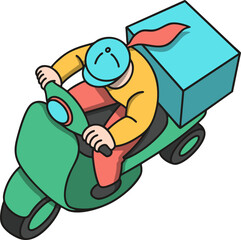 female delivery driver riding a motorcycle vector