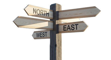 A wooden signpost with multiple directional signs pointing in different directions