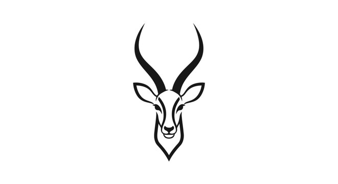 Elegant black and white gazelle silhouette isolated on white background