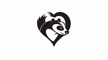 Badger in heart shape logo black and white illustration on white background