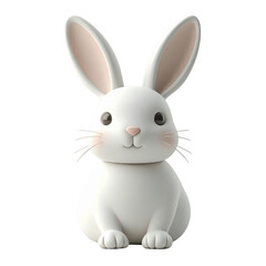 Fototapeta premium Cute White Rabbit with Pink Cheeks on Transparent Background