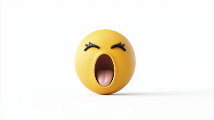 Fototapeta premium Cartoon face with sleepy yawn, expressing tiredness and relaxation, featuring yellow round shape and closed eyes