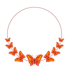 Decorative round  frame design with butterflies. Vector illustration.