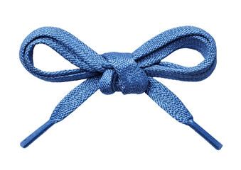 Centered, knotted blue shoelace forming a bow against a black background