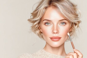 Obraz premium Makeup artist skillfully applying contour for a flawless look on a model Generative AI