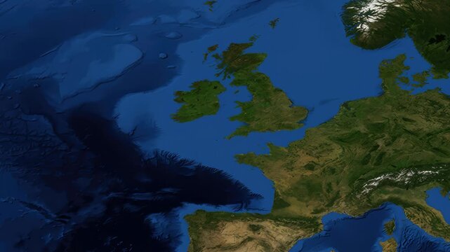 Satellite Zoom Animation From World Map To Belfast United Kingdom