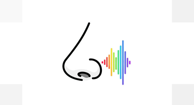 Abstract illustration of a human nose with colorful sensory waves representing the sense of smell