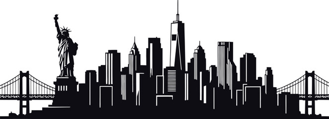 Silhouette of new york city skyline with iconic landmarks and bridges © Masud Crafts