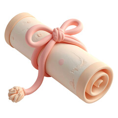 Pale Pink Scroll Document Tied with Ribbon on Transparent Background