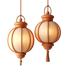 Two Elegant Decorative Lanterns Hanging on Transparent Background