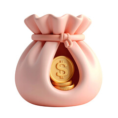 Pink Sack Filled with Golden Coins on Transparent Background