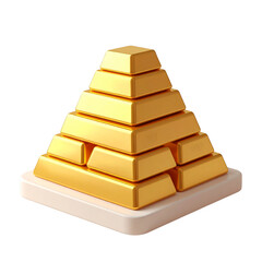 Gold Bars Pyramid on White Pedestal in Transparent Background