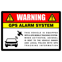 Warning, alarm system and GPS Tracking, installed on this vehicle, sticker vector