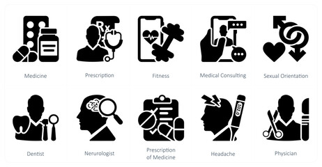 A set of 10 mix icons as medicine, prescription, fitness