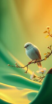 A celestial cloudlet perches, a cerulean whisper around its throat, holding silent secrets on emerald silk A tranquil haven awaits,  straight view,  cafe setting