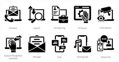 A set of 10 mix icons as vr glasses for a pc, vr controller, gamepad © popcornarts