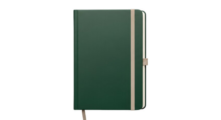 Dark green notebook isolated PNG on transparent background, blank journal with elastic band for writing and note-taking © Irina