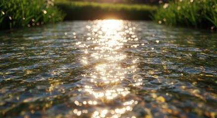 Fototapeta premium Golden Sunlight Reflecting on a Calm Stream