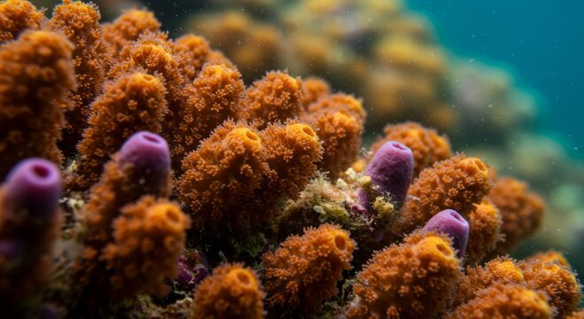 Orange and Purple Coral Reef Closeup Underwater