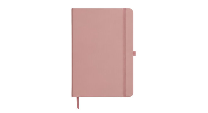 Dusty rose notebook PNG isolated on transparent background, blank journal with elastic band for writing and planning