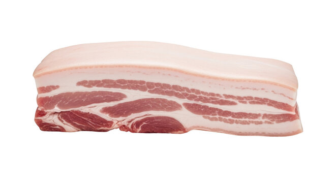 Fresh pork belly isolated PNG on transparent background, raw meat cut with layers of fat and lean for cooking and culinary use