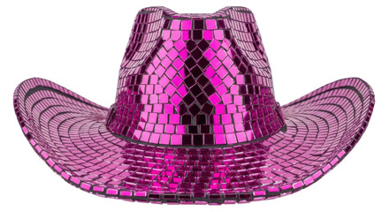 Sparkly pink disco ball cowboy hat isolated PNG, fun and festive headwear for parties and special events on transparent background