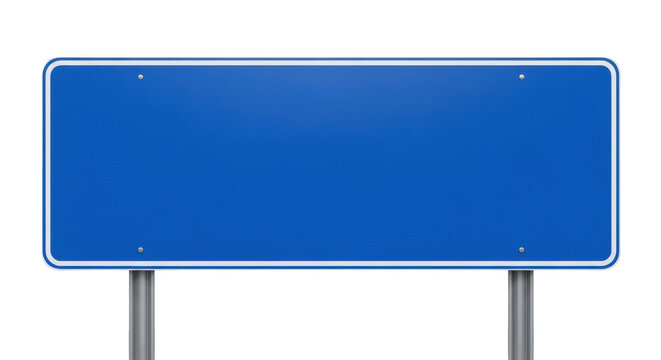 Blank blue road sign isolated on transparent background PNG, empty traffic signage for customizable messages and wayfinding