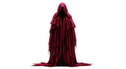 Creepy red hooded cloak PNG isolated on transparent background, mysterious figure in tattered robe for Halloween and fantasy concepts