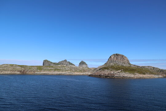 Panoramic view of the rocks of the island of Traena a municipality in the Norwegian county of Nordland              