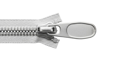 Silver metal zipper isolated PNG, clothing fastener for fashion design and repair projects on transparent background © Irina