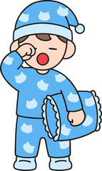 vector illustration of a yawning boy in pajamas