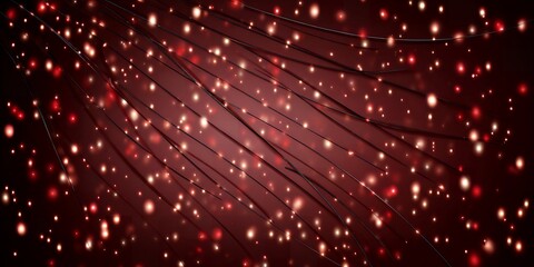 A dark background with red and white lights scattered throughout and several thin black lines diagonally across the image