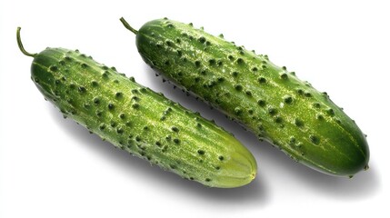 Fresh green cucumbers isolated on white background for healthy eating