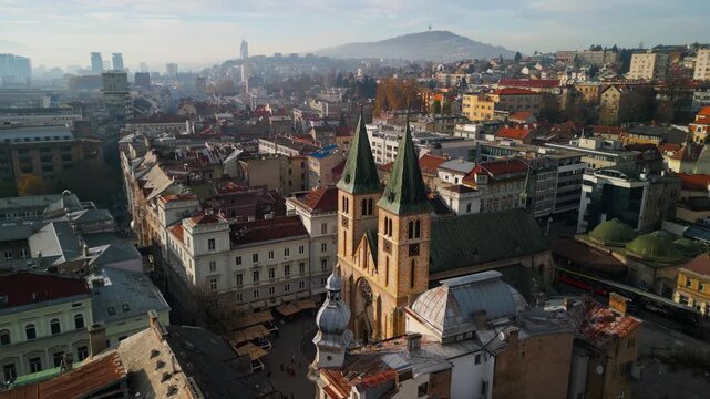 Cathedral in Sarajevo, Bosnia, in autumn